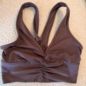 ALO Yoga Mauve Purple V-Neck Ruched Sports Bra